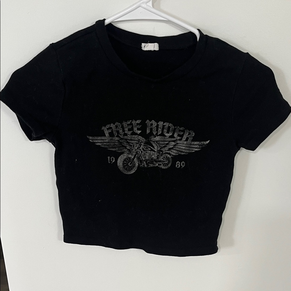 GARAGE Black 'Free Rider' Graphic Crop Tee